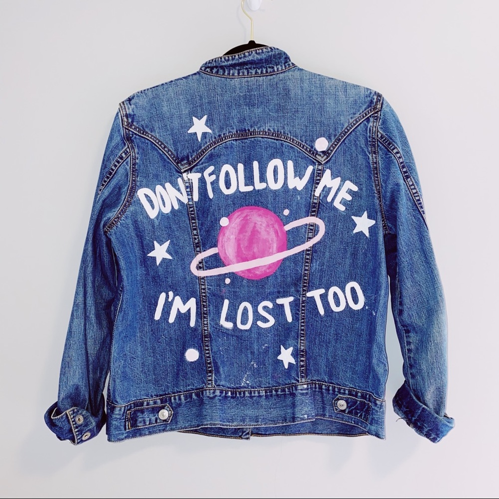 Custom “don’t follow me I’m lost too” denim jacket